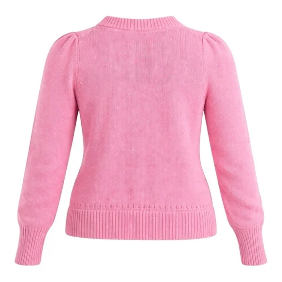 Scoop Women's Large Long Sleeve Puff Shoulder Sweater Acid Wash Dusky Pink NWT - Picture 2 of 11